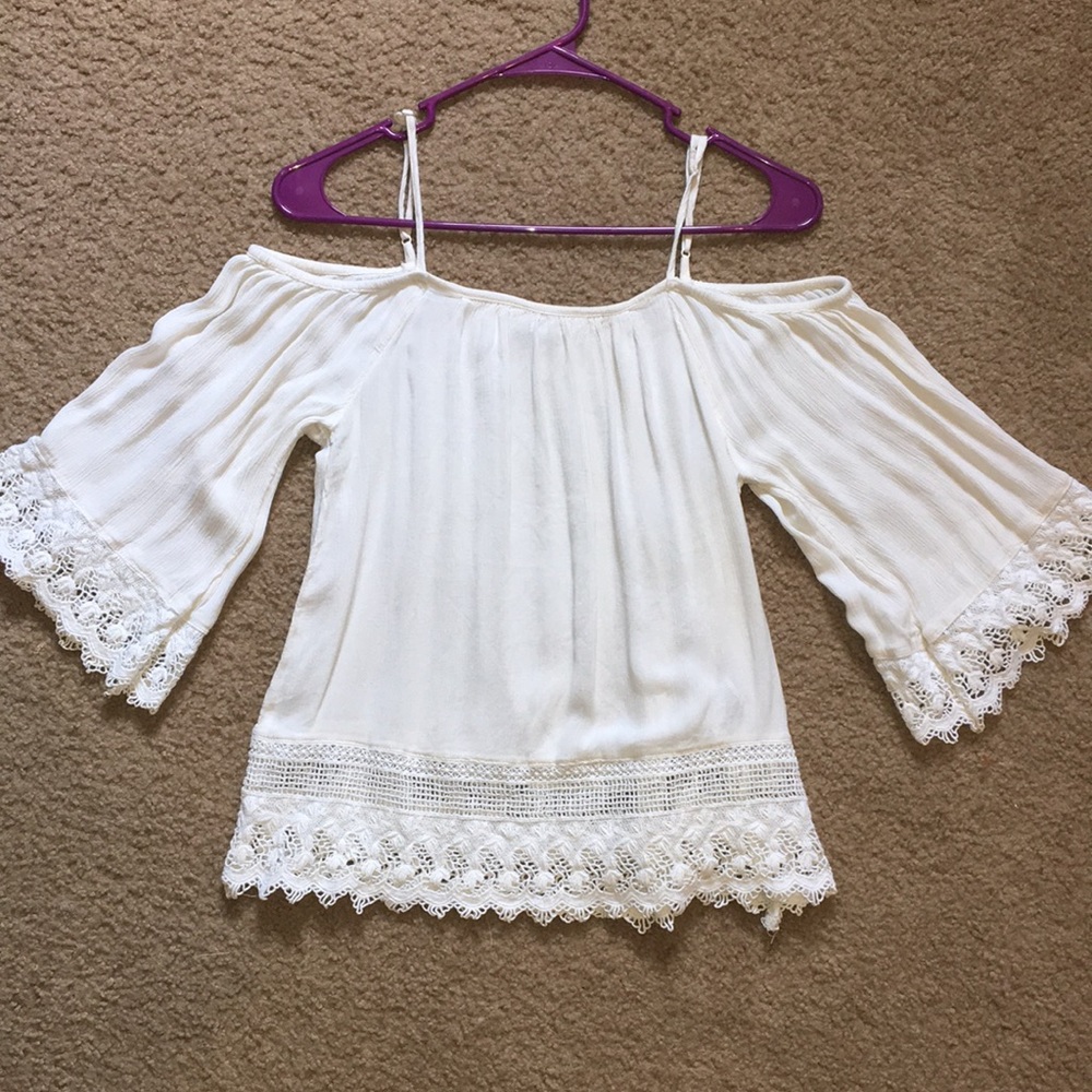 White lace off the shoulder blouse